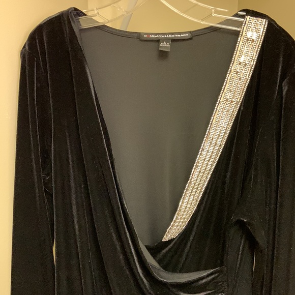 Ellen Tracy black velvet stretchy with sparkly accents - Picture 2 of 10
